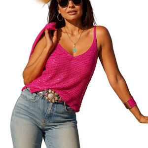 Boston Proper Fuchsia Sequin Camisole Size XXS NWT